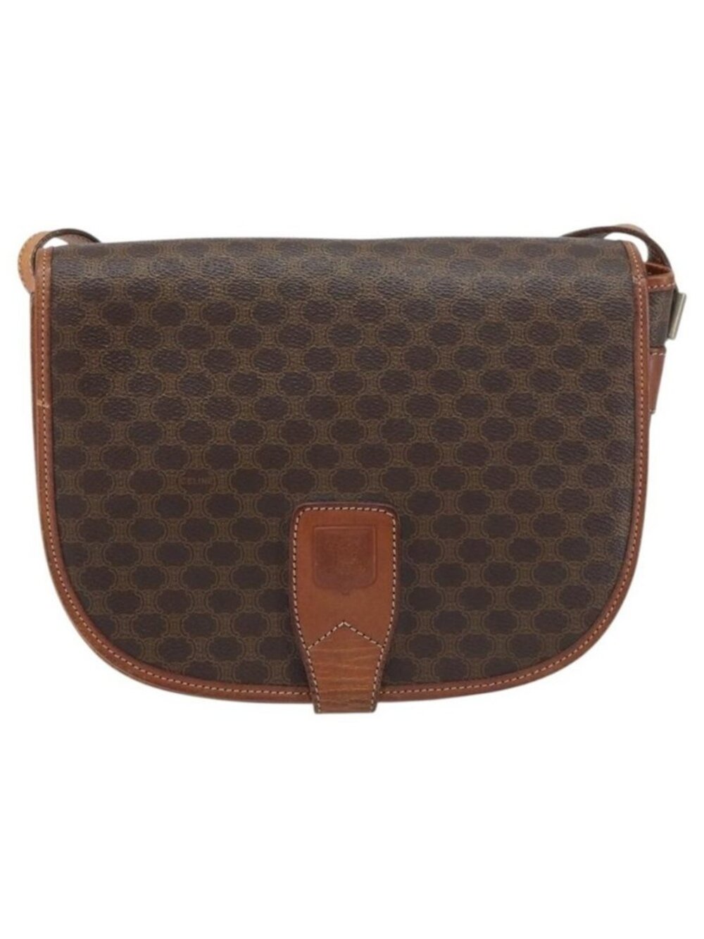 Authentic CELINE Macadam Canvas Shoulder Bag PVC Leather Brown Gold - Picture 3 of 16